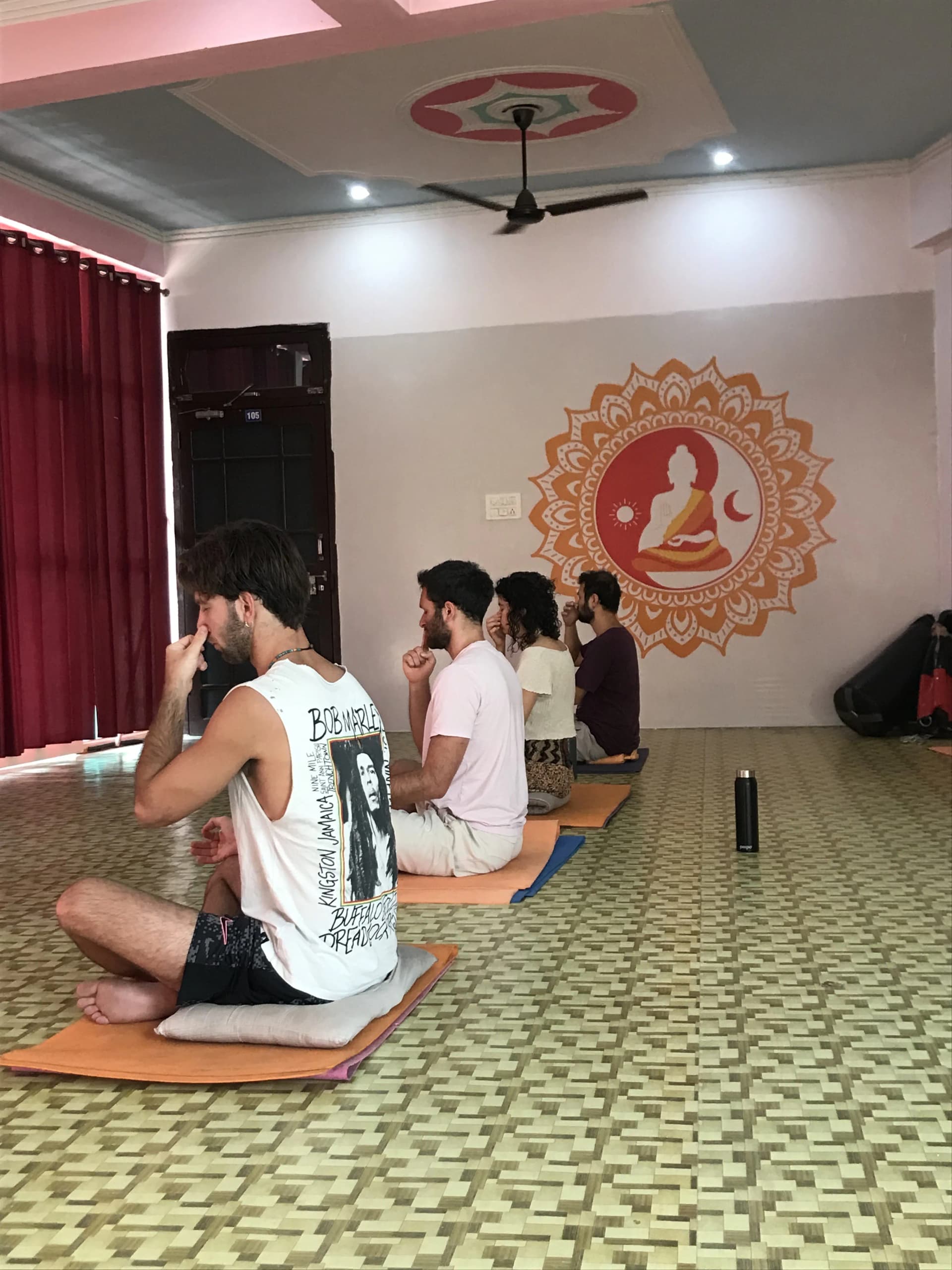 Spacious yoga training hall at Anantadrishti Yoga in Tapovan, Rishikesh